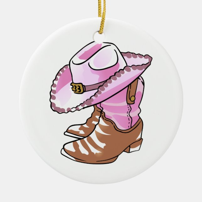 Cowgirl Boots and Hat Ceramic Tree Decoration (Front)