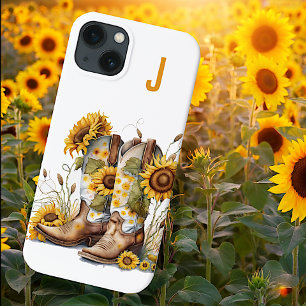 Cowgirl Boots and Sunflowers Monogrammed iPhone 13 Case
