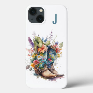 Cowgirl Boots and Wildflowers Monogrammed iPhone 13 Case