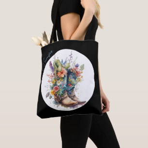 Cowgirl Boots and Wildflowers Personalised Tote Bag