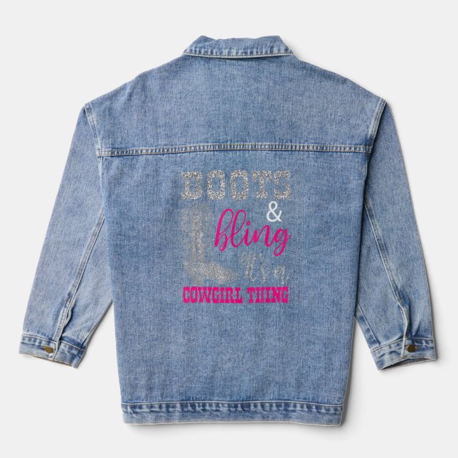 Cowgirl Boots Bling Women Cute Love Country Life  Denim Jacket (Back)