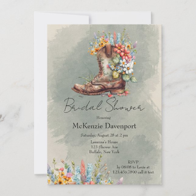 Cowgirl Boots Bluebonnets Daisy  Bridal Shower Invitation (Front)