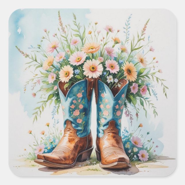 Cowgirl Boots Bouquet Stickers | Western Theme (Front)
