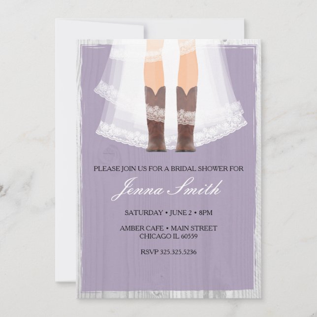 Cowgirl boots bridal shower invitation (Front)