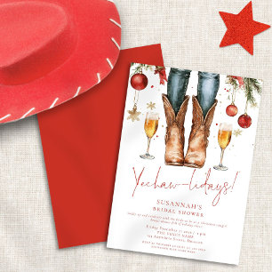 Cowgirl Boots Bubbly Christmas Bridal Shower Invitation