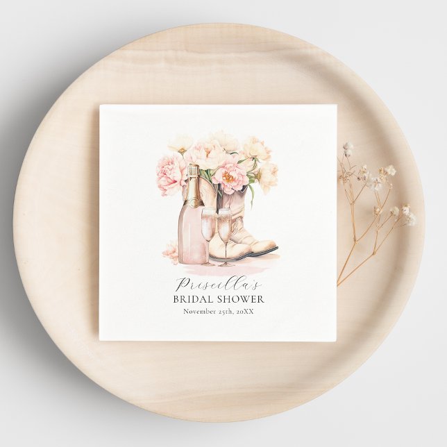 Cowgirl Boots Bubbly Peonies BRIDAL SHOWER Napkin (Cowgirl Boots Bubbly Peonies BRIDAL SHOWER Napkins)