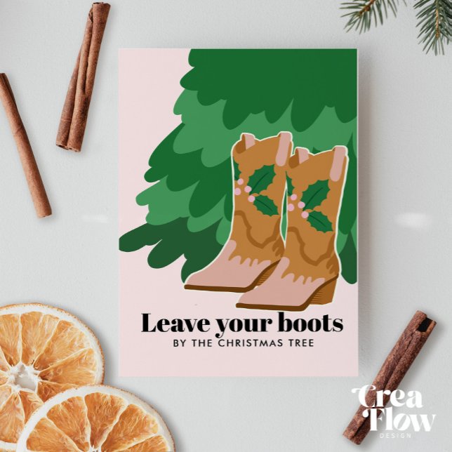 Cowgirl boots by the Christmas tree Holiday card (Creator Uploaded)