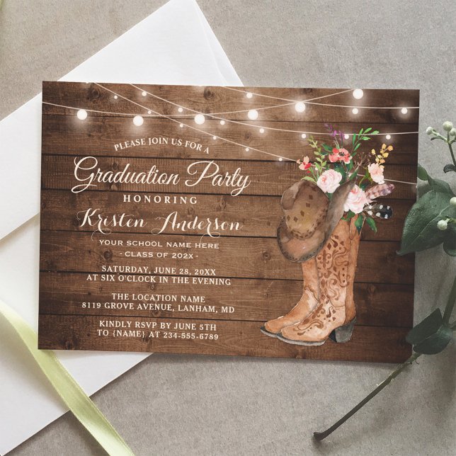 Cowgirl Boots Graduation Party Invitation (Creator Uploaded)