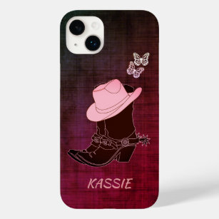 Cowgirl Boots Hat Butterfly Burgundy Personalised Case-Mate iPhone 14 Plus Case