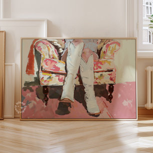 Cowgirl Boots Painting Retro Vintage  Canvas Print