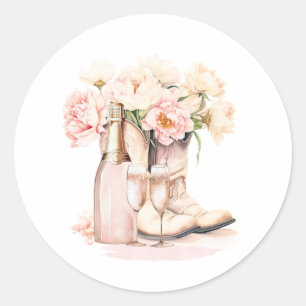 Cowgirl Boots Peonies Blush Pink BRIDAL SHOWER Classic Round Sticker