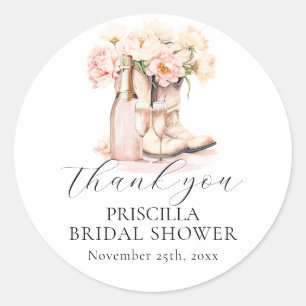 Cowgirl Boots Peonies Blush Pink BRIDAL SHOWER Classic Round Sticker