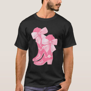 Cowgirl Boots Pink Baby Bow Preppy y2k Coquette T-Shirt