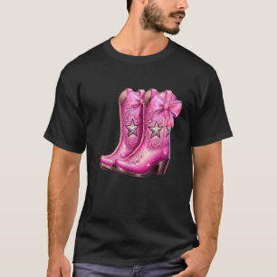Cowgirl Boots Pink Baby Bow Preppy y2k Coquette T-Shirt