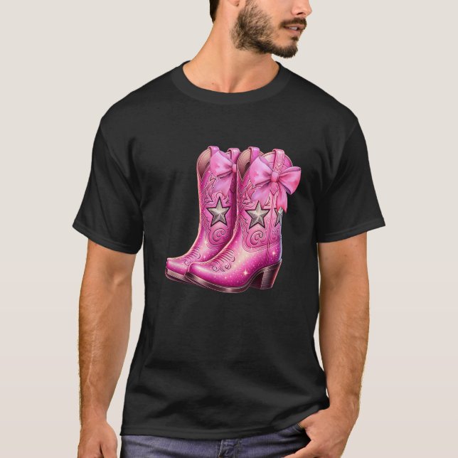 Cowgirl Boots Pink Baby Bow Preppy y2k Coquette T-Shirt (Front)