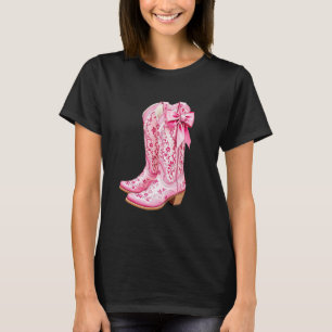 Cowgirl Boots Pink Baby Bow Preppy y2k Coquette T-Shirt