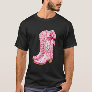 Cowgirl Boots Pink Baby Bow Preppy y2k Coquette T-Shirt