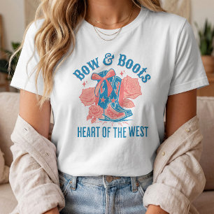 Cowgirl Boots Pink Bow Western Floral Heart T-Shirt