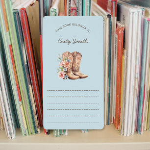 Cowgirl Boots pink floral library bookplates