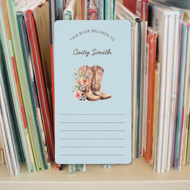 Cowgirl Boots pink floral library bookplates (Creator Uploaded)