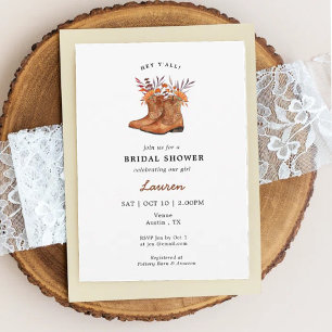 Cowgirl Boots Rustic Western Bridal shower Invitation