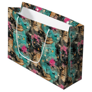 Cowgirl Boots Stars Art Retro Pattern Large Gift Bag