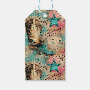 Cowgirl Boots Stars Retro Pattern Gift Tags