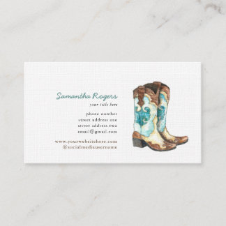 Cowgirl Boots Watercolor Painting Business Card