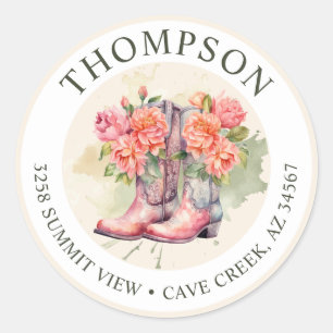 Cowgirl Boots With Flowers Return Address Labels