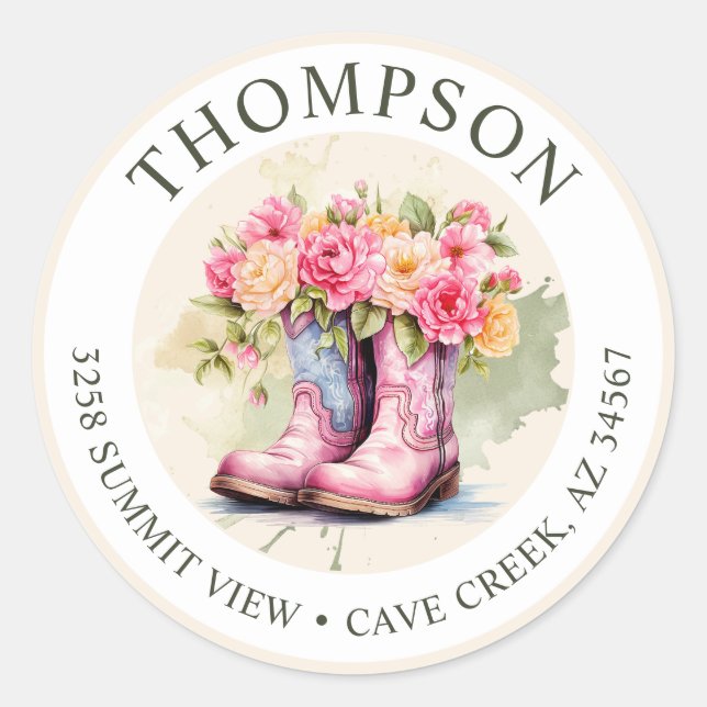 Cowgirl Boots With Flowers Return Address Labels (Front)