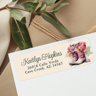 Cowgirl Boots With Flowers Return Address Labels