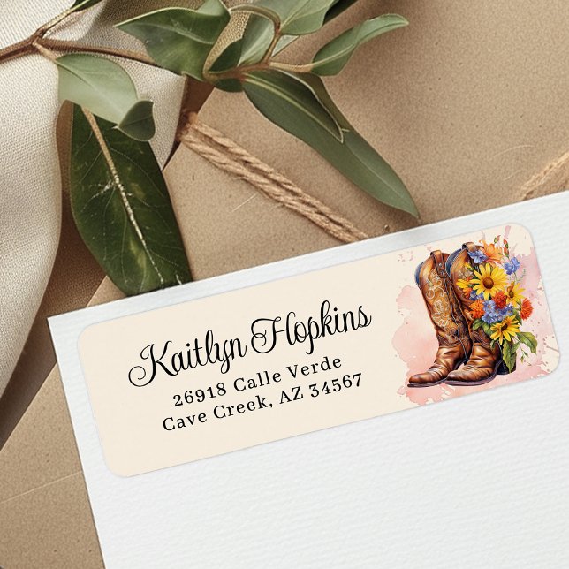 Cowgirl Boots With Flowers Return Address Labels (Creator Uploaded)