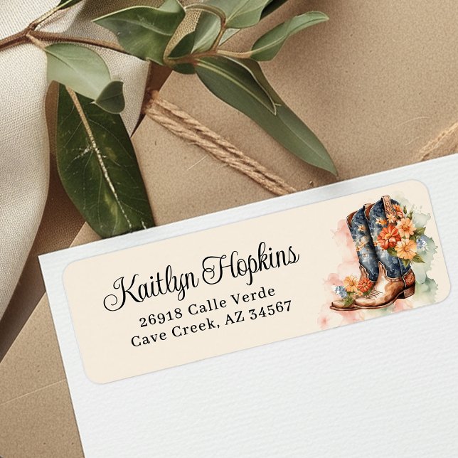 Cowgirl Boots With Flowers Return Address Labels (Creator Uploaded)