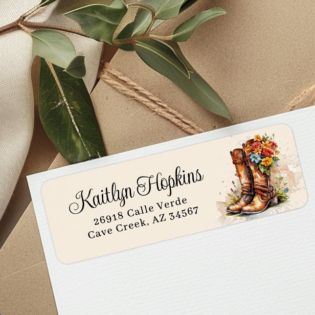 Cowgirl Boots With Flowers Return Address Labels (Creator Uploaded)