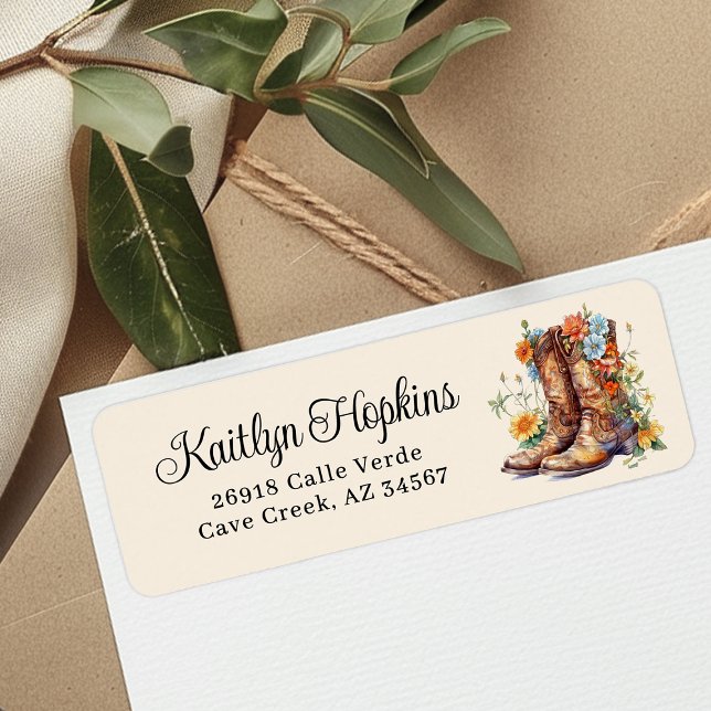 Cowgirl Boots With Flowers Return Address Labels (Creator Uploaded)