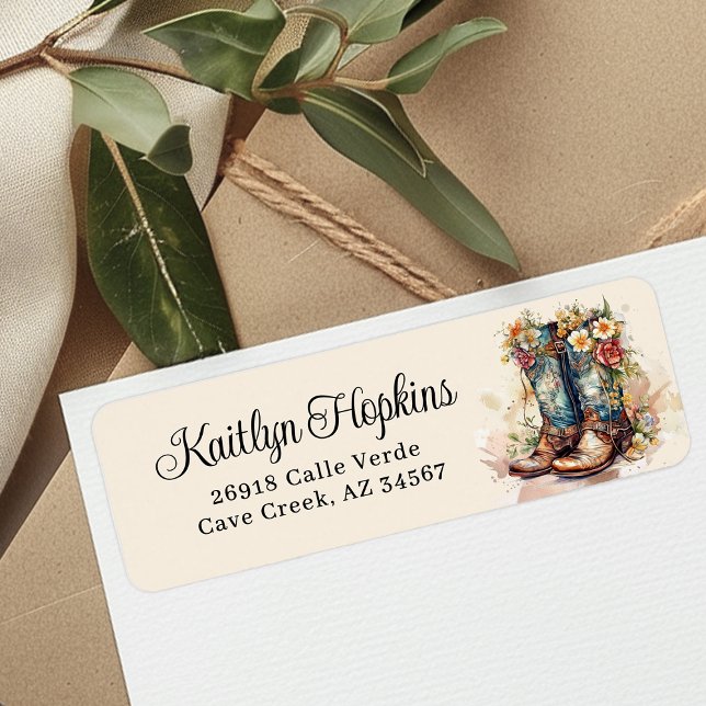 Cowgirl Boots With Flowers Return Address Labels (Creator Uploaded)