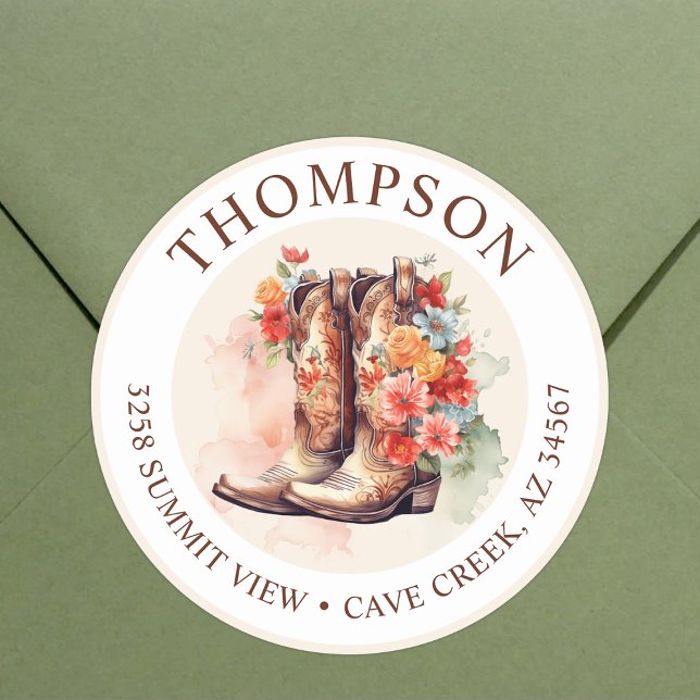 Cowgirl Boots With Flowers Return Address Labels (Creator Uploaded)