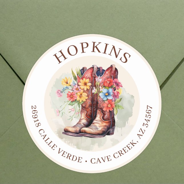 Cowgirl Boots With Flowers Return Address Labels (Creator Uploaded)