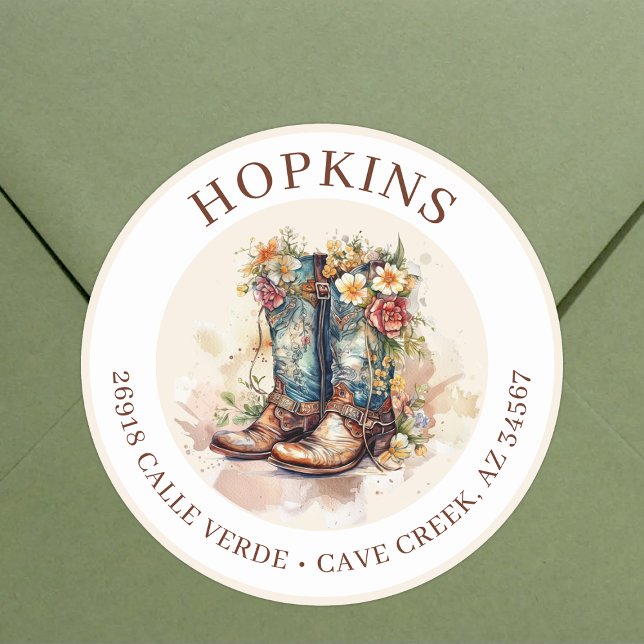 Cowgirl Boots With Flowers Return Address Labels (Creator Uploaded)