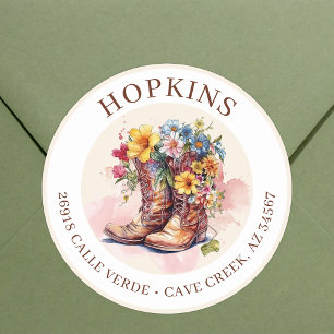 Cowgirl Boots With Flowers Return Address Labels
