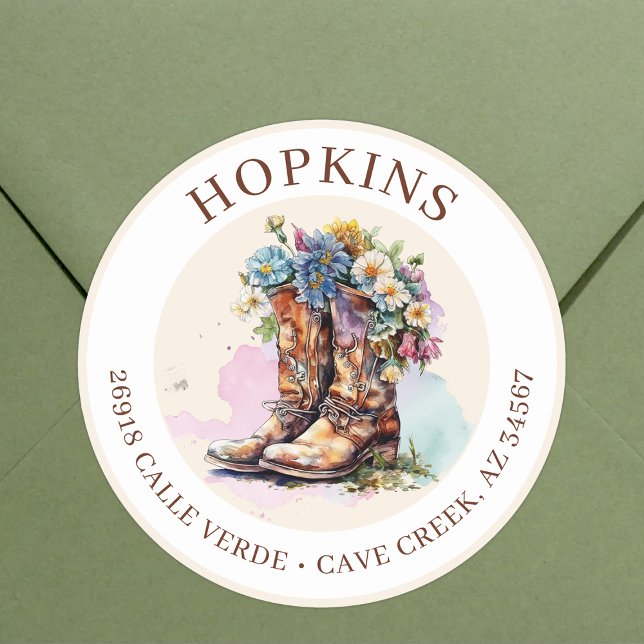 Cowgirl Boots With Flowers Return Address Labels (Creator Uploaded)