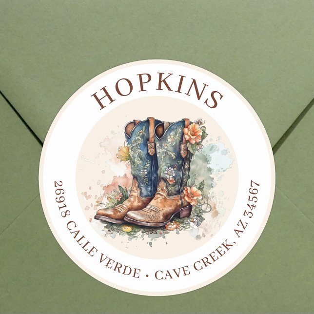 Cowgirl Boots With Flowers Return Address Labels (Creator Uploaded)