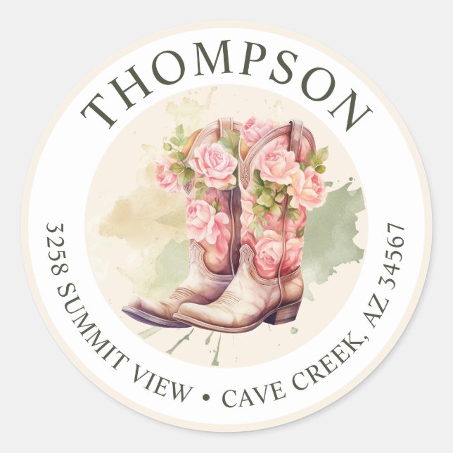 Cowgirl Boots With Flowers Return Address Labels (Front)