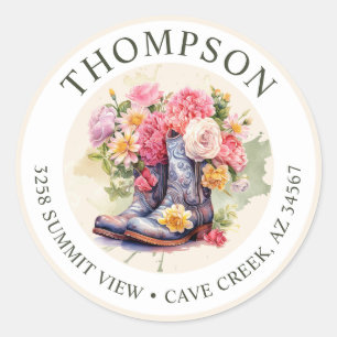 Cowgirl Boots With Flowers Return Address Labels