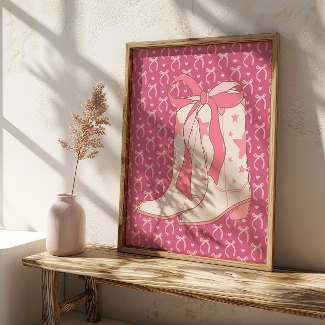 Cowgirl Boots with Pink Ribbon Coquette Art Print (Creator Uploaded)