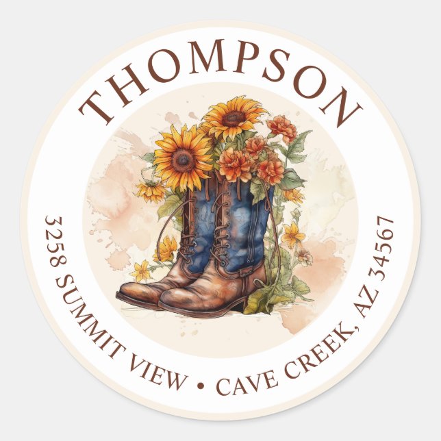 Cowgirl Boots With Sunflowers Return Address Label (Front)