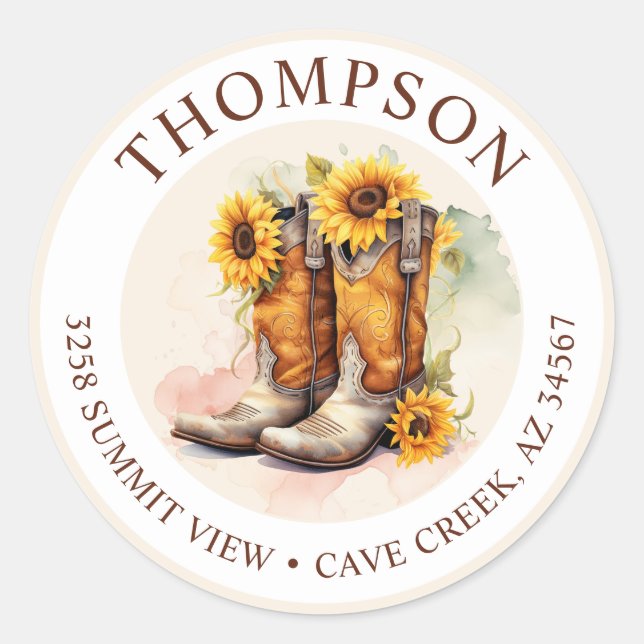 Cowgirl Boots With Sunflowers Return Address Label (Front)