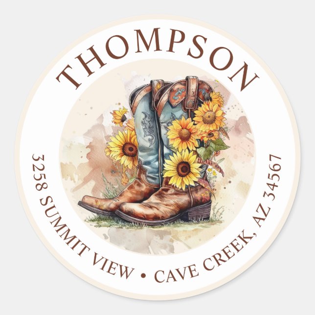 Cowgirl Boots With Sunflowers Return Address Label (Front)