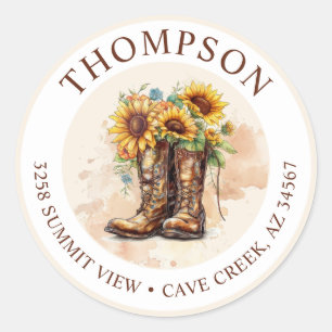 Cowgirl Boots With Sunflowers Return Address Label
