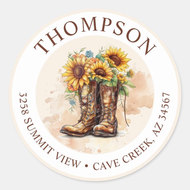 Cowgirl Boots With Sunflowers Return Address Label (Front)